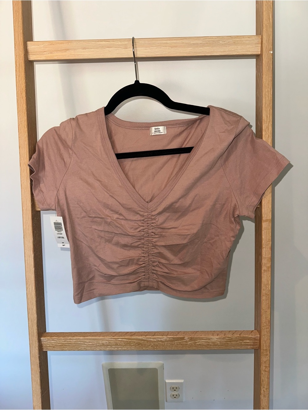 Little Moon Ruched V-Neck Crop Top in Dusty Rose
